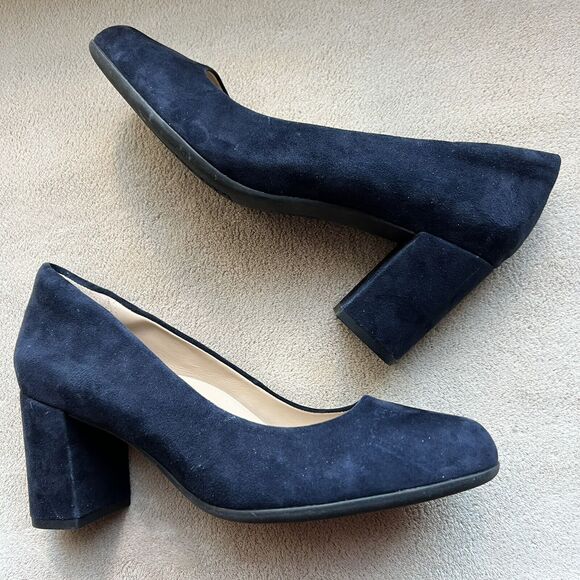 ABEO Tempo Navy Blue Suede Block Heel Classic Pumps Minimalist Women’s 9 - Picture 3 of 15